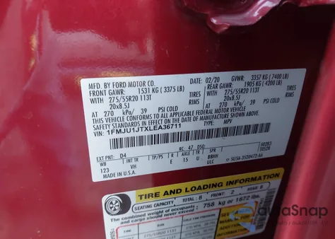 2020 Ford Expedition Xlt из США, поврежденный, VIN 1FMJU1JTXLEA36711